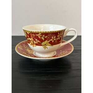 Neiman Marcus Asian Toile Teacup & Saucer Set Chinoiserie Decor Asian Pagodas